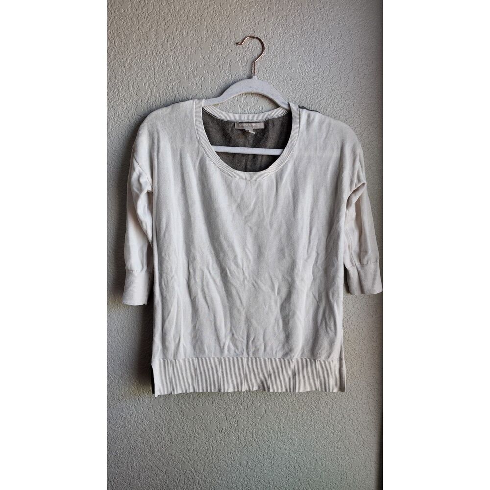 Banana Republic Two Tone Sweater Women's XS Cream Taupe Brown Cotton Blend